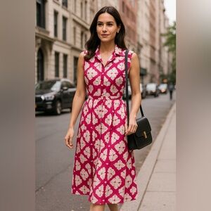 Samantha Sung Womens Shirt Dress Pink Magenta Print Cotton Sleeveless Size 8